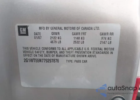 2007 Chevrolet Impala Lt z USA, uszkodzony, nr VIN 2G1WT55N779297876